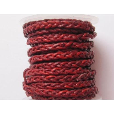 Flettet flad lædersnor - 3 mm.