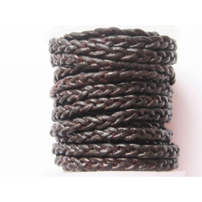 Flettet flad lædersnor - 3 mm.