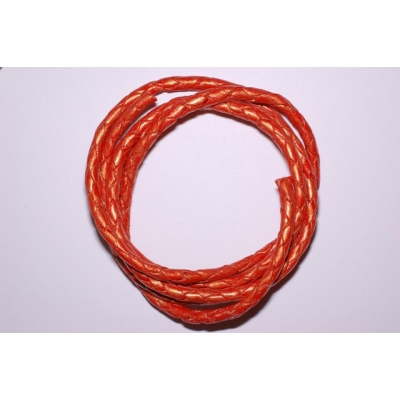 Flettet rund lædersnor - 4 mm.