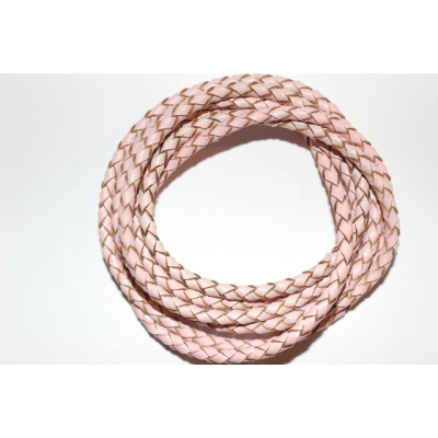 Flettet rund lædersnor - 3 mm.