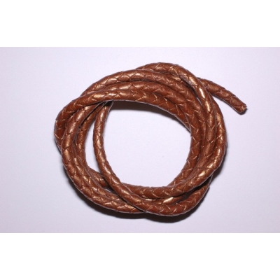Flettet rund lædersnor - 5 mm.