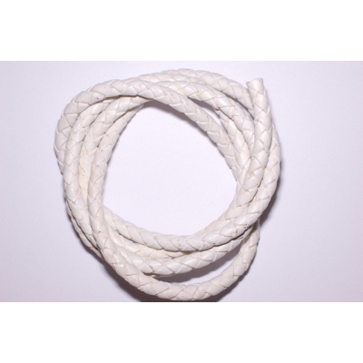 Flettet rund lædersnor - 6 mm.