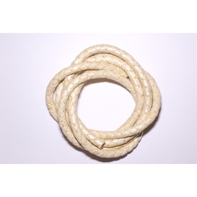 Flettet rund lædersnor - 6 mm.