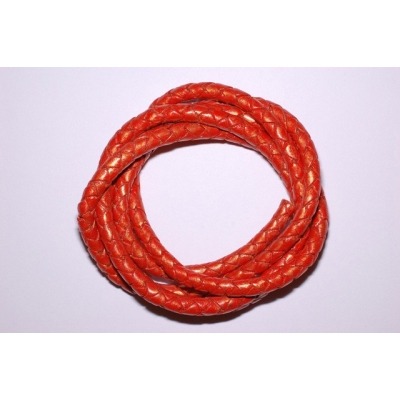 Flettet rund lædersnor - 6 mm.