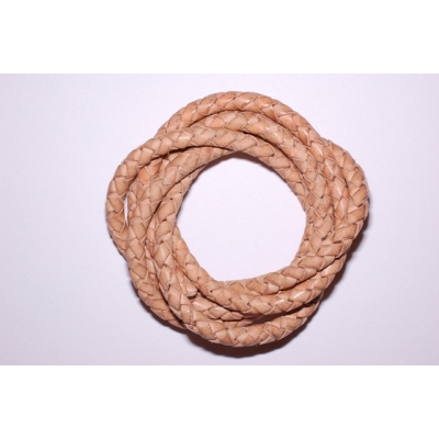 Flettet rund lædersnor - 6 mm.