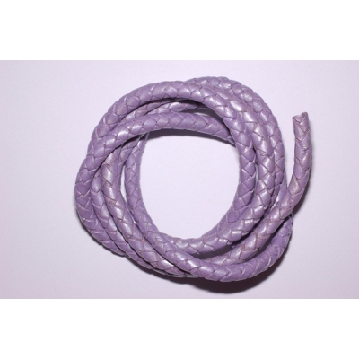 Flettet rund lædersnor - 6 mm.