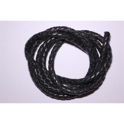 Flettet rund lædersnor -...