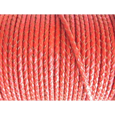 Flettet rund lædersnor - 3 mm.