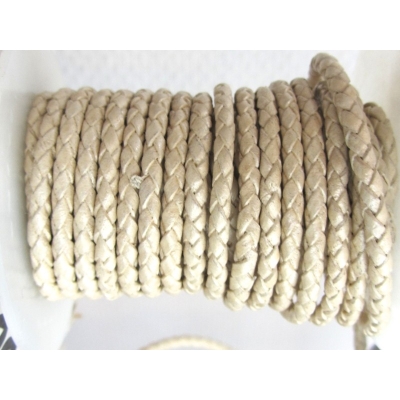 Flettet rund lædersnor - 3 mm.